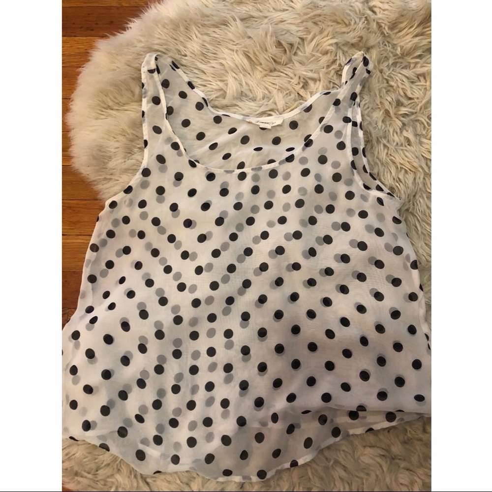 Sheer white black polka dots tank top L camisole